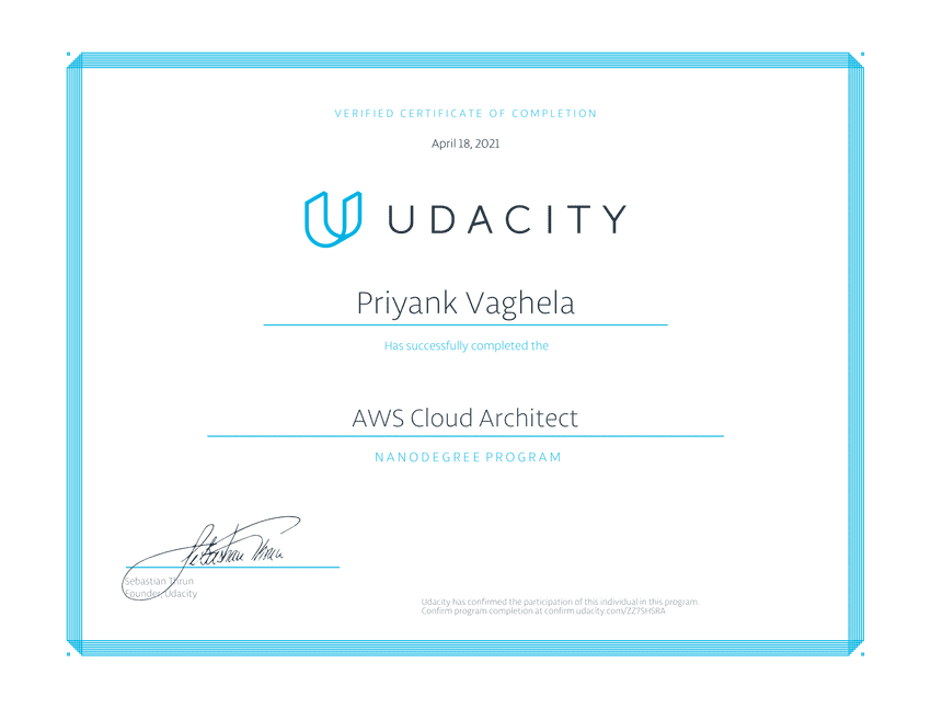 Udacity Cloud DevOps Engineer Nanodegree Certificate of Graduation