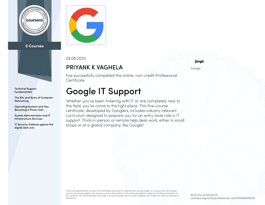 Google IT Support Specialization